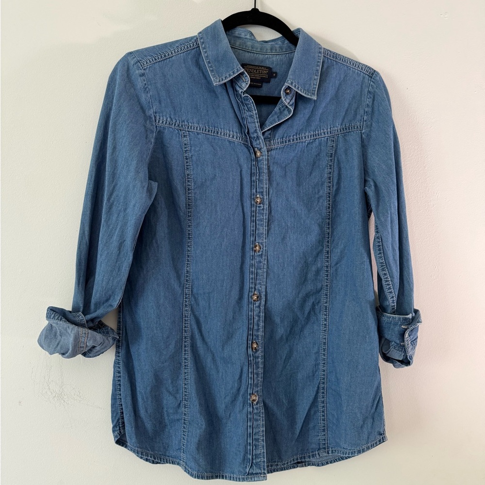 Pendleton Blue 100% Cotton Long Sleeve Button down shirt western style